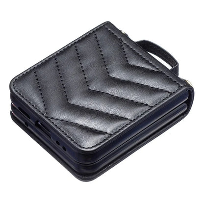 For Samsung Galaxy Z Flip4 5G Leather Case Wave Pattern Phone Back Cover with Shoulder Strap