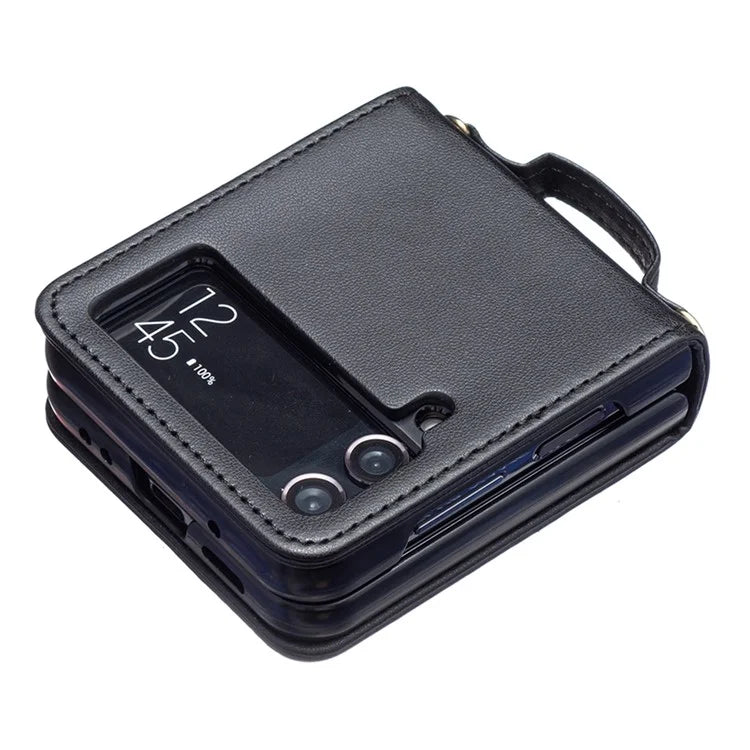 For Samsung Galaxy Z Flip4 5G Leather Case Wave Pattern Phone Back Cover with Shoulder Strap