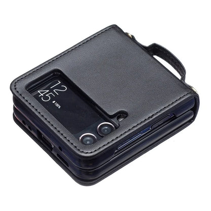 For Samsung Galaxy Z Flip4 5G Leather Case Wave Pattern Phone Back Cover with Shoulder Strap