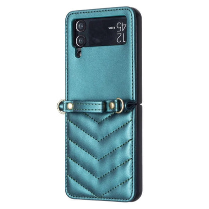 For Samsung Galaxy Z Flip4 5G Leather Case Wave Pattern Phone Back Cover with Shoulder Strap