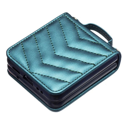 For Samsung Galaxy Z Flip4 5G Leather Case Wave Pattern Phone Back Cover with Shoulder Strap