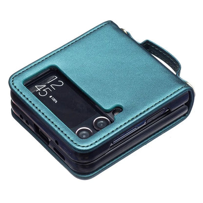 For Samsung Galaxy Z Flip4 5G Leather Case Wave Pattern Phone Back Cover with Shoulder Strap