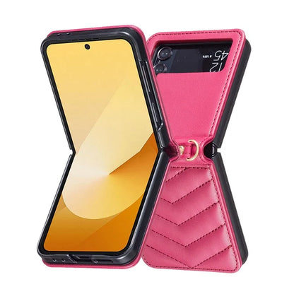 For Samsung Galaxy Z Flip4 5G Leather Case Wave Pattern Phone Back Cover with Shoulder Strap