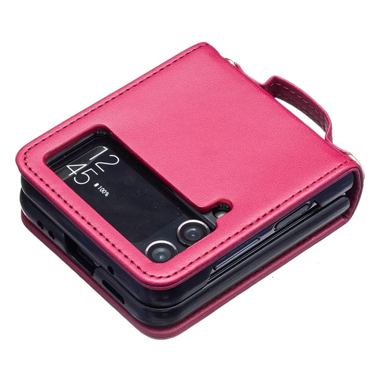 For Samsung Galaxy Z Flip4 5G Leather Case Wave Pattern Phone Back Cover with Shoulder Strap