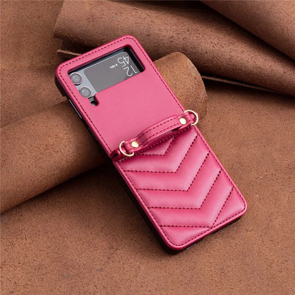 For Samsung Galaxy Z Flip4 5G Leather Case Wave Pattern Phone Back Cover with Shoulder Strap