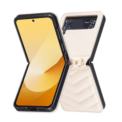 For Samsung Galaxy Z Flip4 5G Leather Case Wave Pattern Phone Back Cover with Shoulder Strap