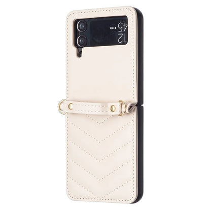 For Samsung Galaxy Z Flip4 5G Leather Case Wave Pattern Phone Back Cover with Shoulder Strap