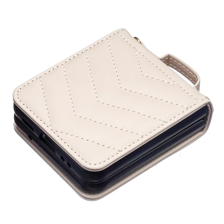 For Samsung Galaxy Z Flip4 5G Leather Case Wave Pattern Phone Back Cover with Shoulder Strap