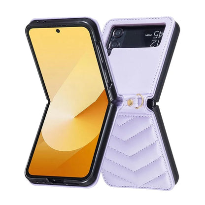 For Samsung Galaxy Z Flip4 5G Leather Case Wave Pattern Phone Back Cover with Shoulder Strap