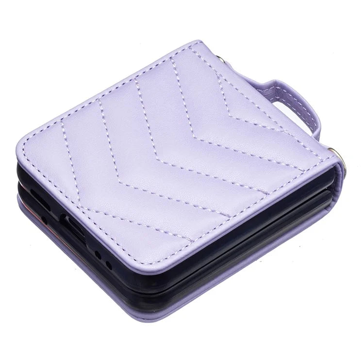 For Samsung Galaxy Z Flip4 5G Leather Case Wave Pattern Phone Back Cover with Shoulder Strap