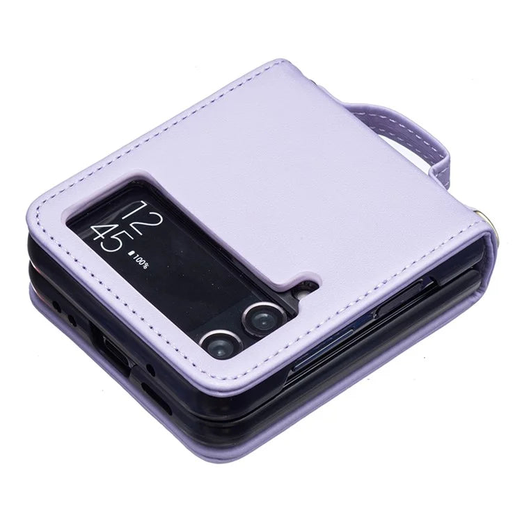 For Samsung Galaxy Z Flip4 5G Leather Case Wave Pattern Phone Back Cover with Shoulder Strap