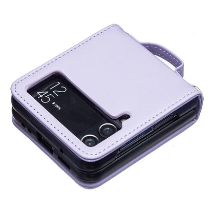 For Samsung Galaxy Z Flip4 5G Leather Case Wave Pattern Phone Back Cover with Shoulder Strap