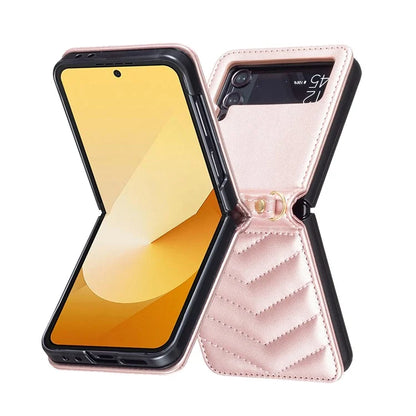 For Samsung Galaxy Z Flip4 5G Leather Case Wave Pattern Phone Back Cover with Shoulder Strap