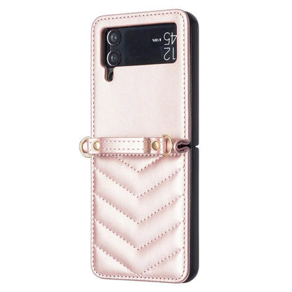 For Samsung Galaxy Z Flip4 5G Leather Case Wave Pattern Phone Back Cover with Shoulder Strap