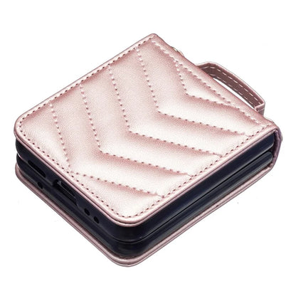 For Samsung Galaxy Z Flip4 5G Leather Case Wave Pattern Phone Back Cover with Shoulder Strap