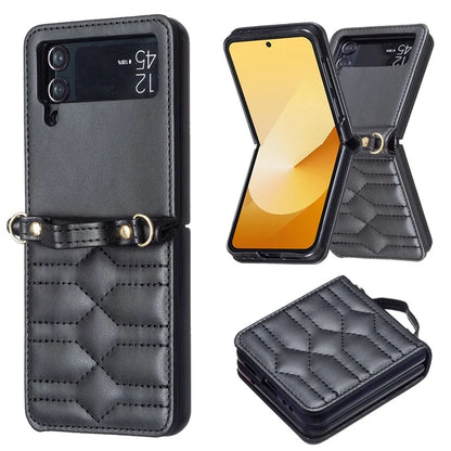 For Samsung Galaxy Z Flip4 5G Leather Case V-Shape Grip Back Cover with Shoulder Strap