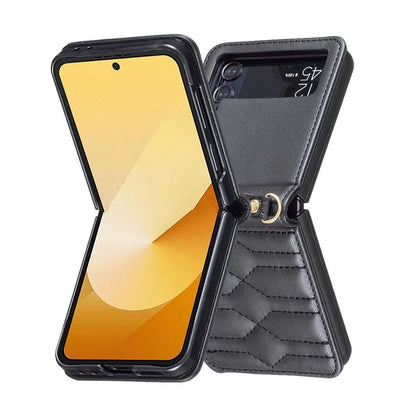 For Samsung Galaxy Z Flip4 5G Leather Case V-Shape Grip Back Cover with Shoulder Strap