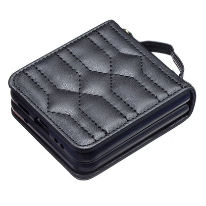 For Samsung Galaxy Z Flip4 5G Leather Case V-Shape Grip Back Cover with Shoulder Strap