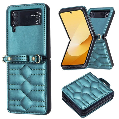 For Samsung Galaxy Z Flip4 5G Leather Case V-Shape Grip Back Cover with Shoulder Strap