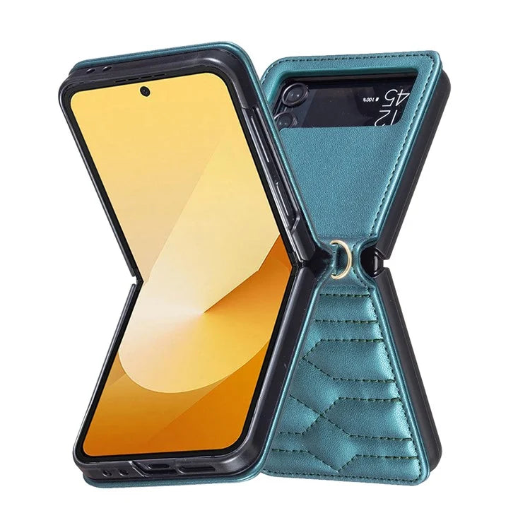 For Samsung Galaxy Z Flip4 5G Leather Case V-Shape Grip Back Cover with Shoulder Strap