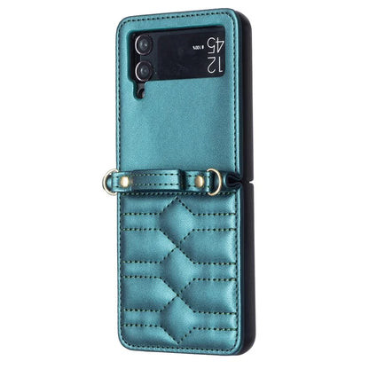 For Samsung Galaxy Z Flip4 5G Leather Case V-Shape Grip Back Cover with Shoulder Strap