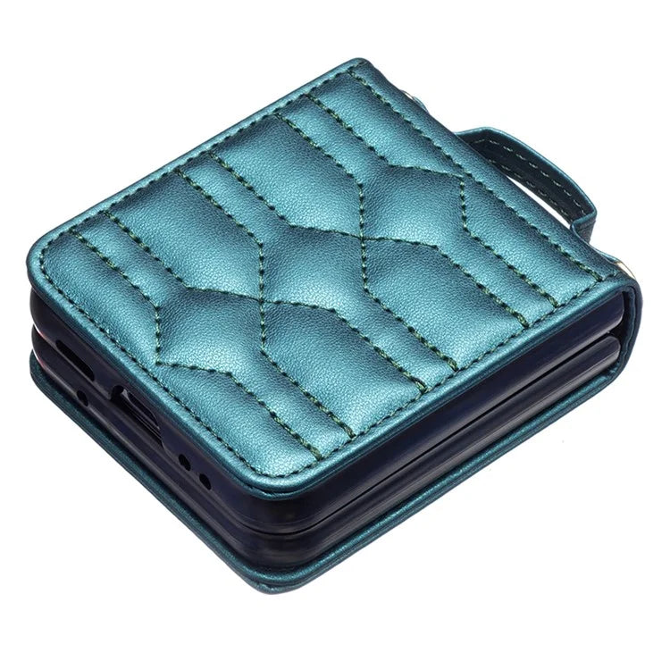 For Samsung Galaxy Z Flip4 5G Leather Case V-Shape Grip Back Cover with Shoulder Strap