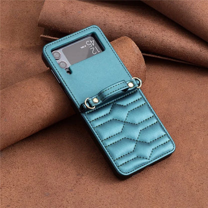 For Samsung Galaxy Z Flip4 5G Leather Case V-Shape Grip Back Cover with Shoulder Strap