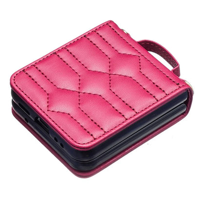 For Samsung Galaxy Z Flip4 5G Leather Case V-Shape Grip Back Cover with Shoulder Strap