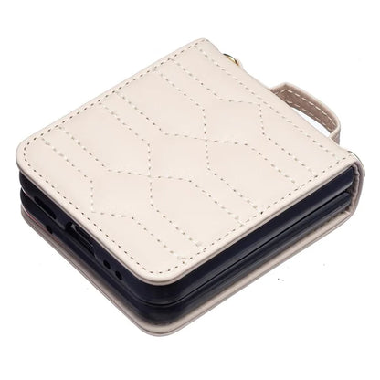 For Samsung Galaxy Z Flip4 5G Leather Case V-Shape Grip Back Cover with Shoulder Strap