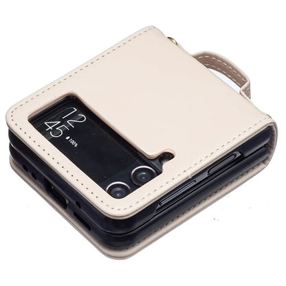 For Samsung Galaxy Z Flip4 5G Leather Case V-Shape Grip Back Cover with Shoulder Strap