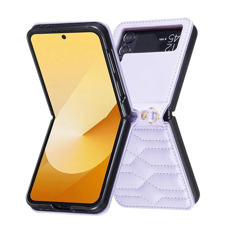 For Samsung Galaxy Z Flip4 5G Leather Case V-Shape Grip Back Cover with Shoulder Strap