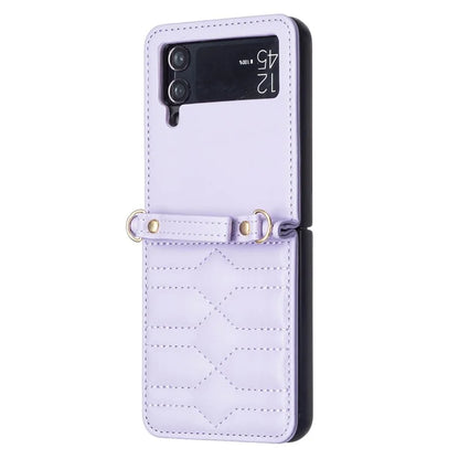 For Samsung Galaxy Z Flip4 5G Leather Case V-Shape Grip Back Cover with Shoulder Strap