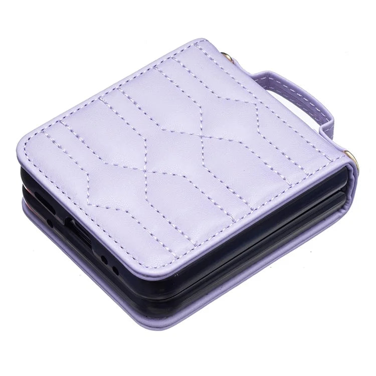 For Samsung Galaxy Z Flip4 5G Leather Case V-Shape Grip Back Cover with Shoulder Strap