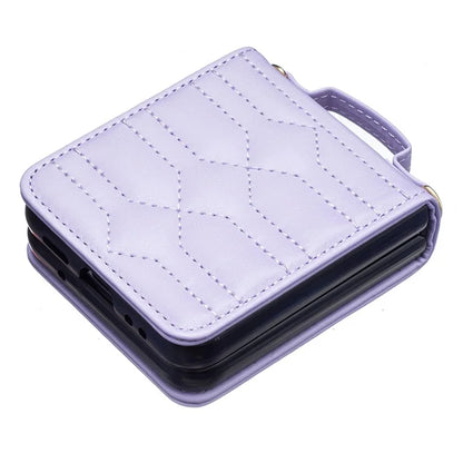 For Samsung Galaxy Z Flip4 5G Leather Case V-Shape Grip Back Cover with Shoulder Strap