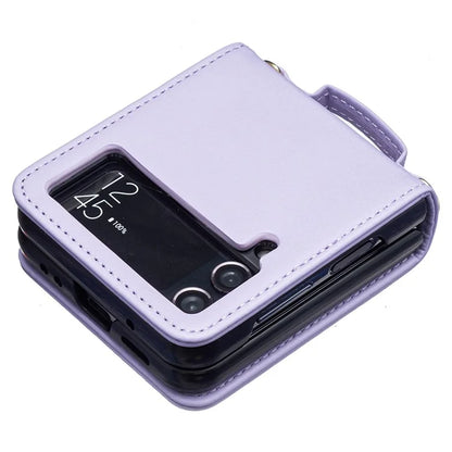 For Samsung Galaxy Z Flip4 5G Leather Case V-Shape Grip Back Cover with Shoulder Strap