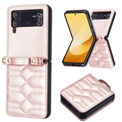 For Samsung Galaxy Z Flip4 5G Leather Case V-Shape Grip Back Cover with Shoulder Strap