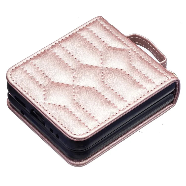 For Samsung Galaxy Z Flip4 5G Leather Case V-Shape Grip Back Cover with Shoulder Strap