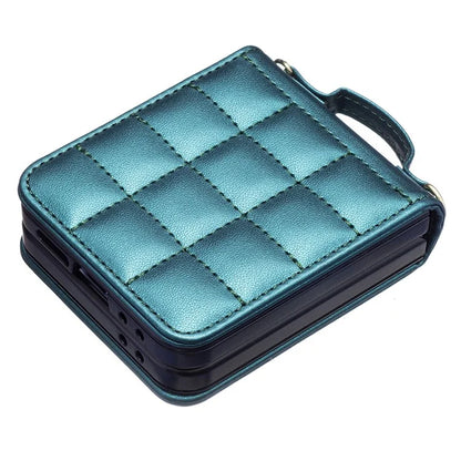 For Samsung Galaxy Z Flip6 5G  /  Z Flip5 5G Phone Case Square Grid Leather Cover with Shoulder Strap