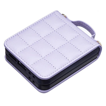 For Samsung Galaxy Z Flip6 5G  /  Z Flip5 5G Phone Case Square Grid Leather Cover with Shoulder Strap