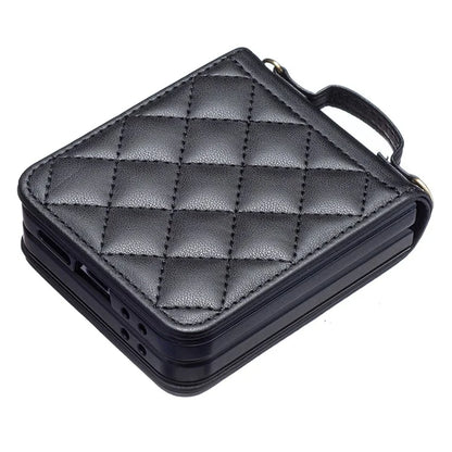 For Samsung Galaxy Z Flip6 5G  /  Z Flip5 5G Leather Back Case Rhombus Phone Cover with Shoulder Strap