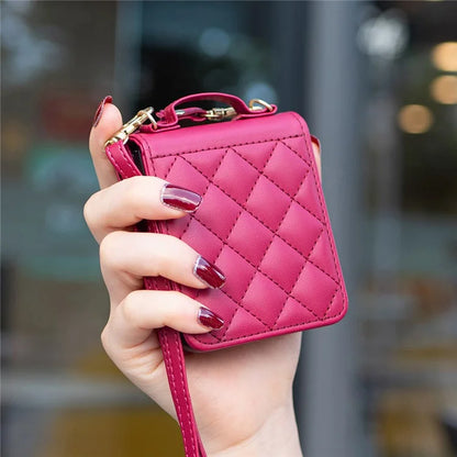 For Samsung Galaxy Z Flip6 5G  /  Z Flip5 5G Leather Back Case Rhombus Phone Cover with Shoulder Strap