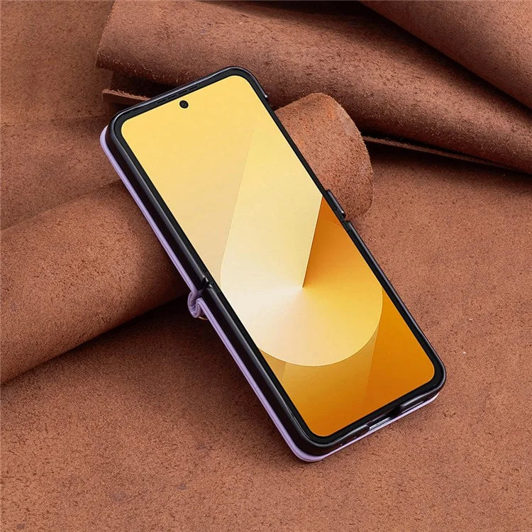 For Samsung Galaxy Z Flip6 5G  /  Z Flip5 5G Leather Back Case Rhombus Phone Cover with Shoulder Strap