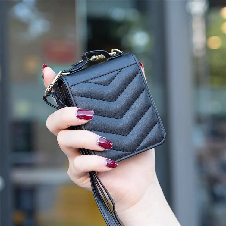For Samsung Galaxy Z Flip6 5G  /  Z Flip5 5G Leather Case Wave Pattern Phone Back Cover with Shoulder Strap