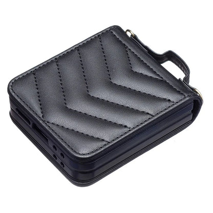 For Samsung Galaxy Z Flip6 5G  /  Z Flip5 5G Leather Case Wave Pattern Phone Back Cover with Shoulder Strap