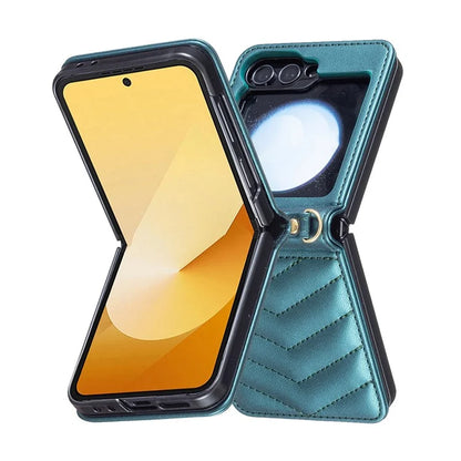 For Samsung Galaxy Z Flip6 5G  /  Z Flip5 5G Leather Case Wave Pattern Phone Back Cover with Shoulder Strap