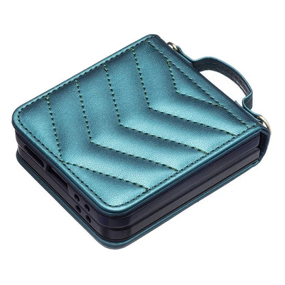 For Samsung Galaxy Z Flip6 5G  /  Z Flip5 5G Leather Case Wave Pattern Phone Back Cover with Shoulder Strap