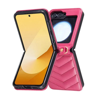 For Samsung Galaxy Z Flip6 5G  /  Z Flip5 5G Leather Case Wave Pattern Phone Back Cover with Shoulder Strap