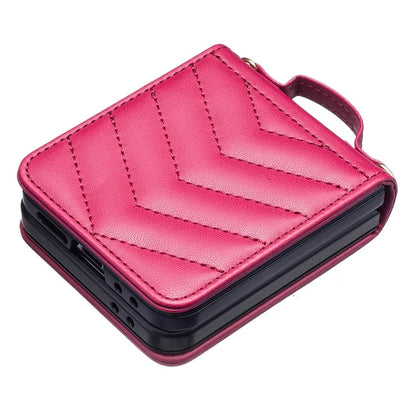 For Samsung Galaxy Z Flip6 5G  /  Z Flip5 5G Leather Case Wave Pattern Phone Back Cover with Shoulder Strap