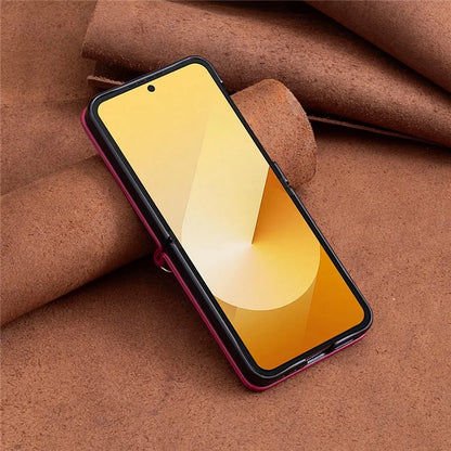 For Samsung Galaxy Z Flip6 5G  /  Z Flip5 5G Leather Case Wave Pattern Phone Back Cover with Shoulder Strap