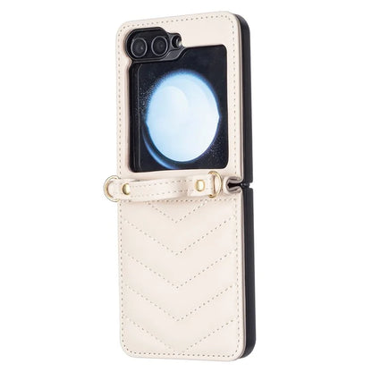 For Samsung Galaxy Z Flip6 5G  /  Z Flip5 5G Leather Case Wave Pattern Phone Back Cover with Shoulder Strap